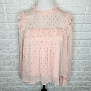 ANTHROPOLOGIE Sunday in Brooklyn Pink with Gold Flecks Long Sleeve Blouse Size S